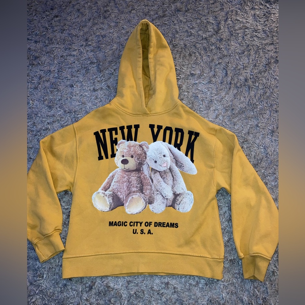 Zara Yellow Hoodie Bear and Bunny sz 13-14 cm 164 New York magic city of dreams